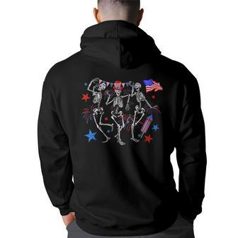 4Th Of July Dancing Skeletons Usa Flag Fireworks Patriotic Patriotic Funny Gifts Back Print Hoodie | Mazezy