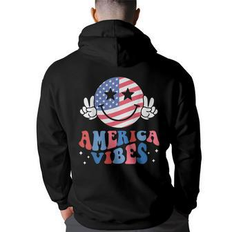 America Vibes Smile Face Usa Flag Retro Groovy 4Th Of July Usa Funny Gifts Back Print Hoodie | Mazezy