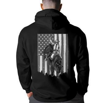 American Flag Bull Riding Cowboy 4Th Of July Patriotic Rodeo Patriotic Funny Gifts Back Print Hoodie | Mazezy