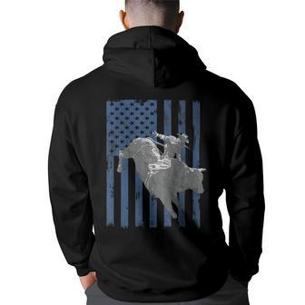 American Flag Retro Bull Riding Gift Bull Rider Back Print Hoodie | Mazezy