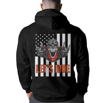 American Flag Skeleton Biker Motorcycle - Design On Back Biker Funny Gifts Back Print Hoodie | Mazezy