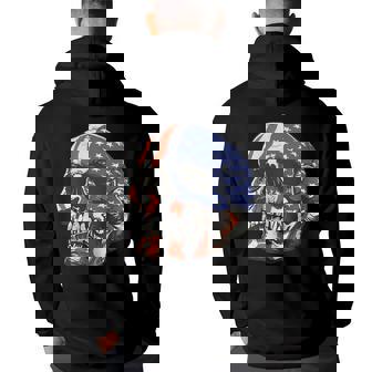 American Skull Patriotic American Flag Skeleton Patriotic Funny Gifts Back Print Hoodie | Mazezy