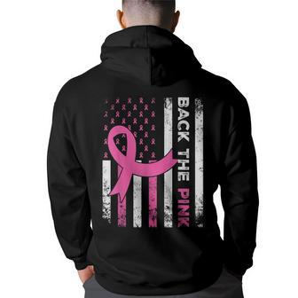 Back The Pink Ribbon American Flag Breast Cancer Awareness Hoodie Back Print - Seseable