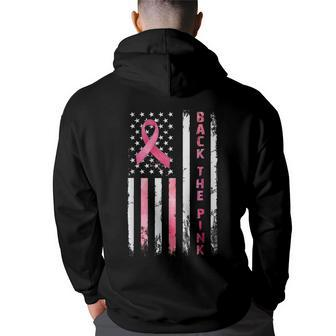 Back The Pink Ribbon American Flag Breast Cancer Warrior Hoodie Back Print - Monsterry DE