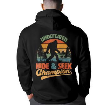 Bigfoot Hide And Seek Champ Sasquatch Hiding Champion Retro Back Print Hoodie - Thegiftio UK