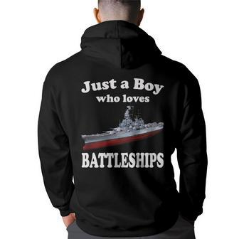 Boy Who Loves Usa Battleship Uss Bb-63 Big Mo & Ww2 Ship Back Print Hoodie - Thegiftio UK