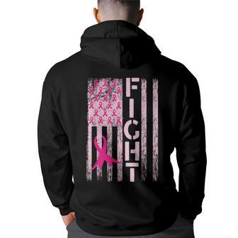 Breast Cancer Awareness T American Flag Distressed Hoodie Back Print - Monsterry AU