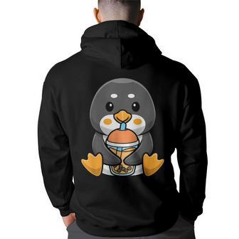 Bubble Milk Tea Penguin Cute Penguin Drinking Boba Milk Tea Drinking Funny Designs Funny Gifts Back Print Hoodie | Mazezy
