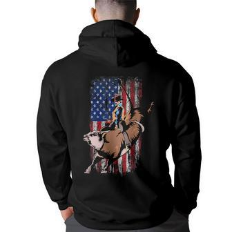 Bull Rider Bull Riding Cowboy Rodeo American Flag Rodeo Funny Gifts Back Print Hoodie | Mazezy