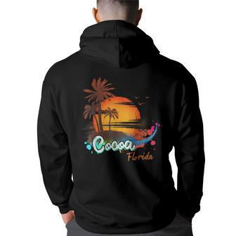Cocoa Florida Beach Summer Vacation Palm Trees Sunset Men Florida Gifts & Merchandise Funny Gifts Back Print Hoodie | Mazezy