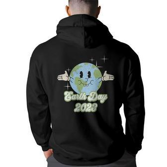 Earth Day 2023 Happy Kawaii Earth Smile Retro 90S Kid Groovy 90S Vintage Designs Funny Gifts Back Print Hoodie | Mazezy
