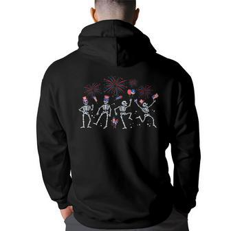 Fourth Of July America Skeletons Dancing With American Flag Dancing Funny Gifts Back Print Hoodie | Mazezy