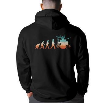 Funny Drummer Evolution Drumming Lover Drum Retro Back Print Hoodie - Thegiftio UK