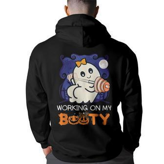 Halloween Gym Ghost Working On My Booty Boo-Ty Hoodie Back Print - Seseable
