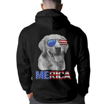 Golden Retriever Dog Merica 4Th July Patriotic American Patriotic Funny Gifts Back Print Hoodie | Mazezy