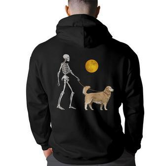 Golden Retriever Skeleton Dog Walking Halloween Costume Hoodie Back Print - Monsterry AU