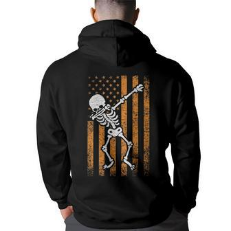 Halloween Dabbing Skeleton American Flag For Boys Girls Kids Halloween Funny Gifts Back Print Hoodie | Mazezy