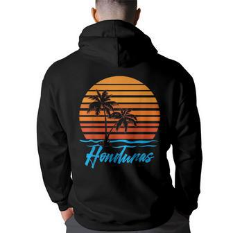 Honduras Sunset Palm Trees Beach Vacation Tourist Gifts Vacation Funny Gifts Back Print Hoodie | Mazezy