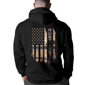 Huntington Beach Summer Sunset American Flag Summer Funny Gifts Back Print Hoodie | Mazezy