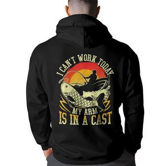 I Cant Work Today My Arm Is In A Cast Fishing Fathers Day Back Print Hoodie - Thegiftio UK