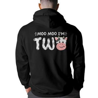 I'm Two 2Nd Birthday Cow Farm Theme Party 2 Year Old Toddler Hoodie Back Print - Seseable