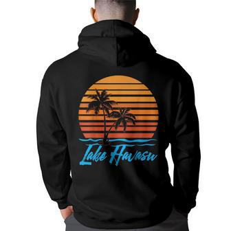 Lake Havasu Sunset Palm Trees Beach Vacation Tourist Gifts Vacation Funny Gifts Back Print Hoodie | Mazezy