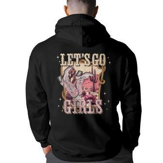 Lets Go Girls Retro Pink Hearts Cowgirls Boots Western Back Print Hoodie | Mazezy