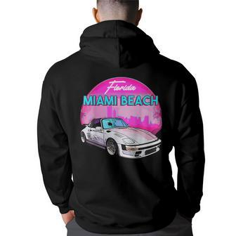 Miami Beach Florida Miami Palm Trees And Vintage Car Florida Gifts & Merchandise Funny Gifts Back Print Hoodie | Mazezy