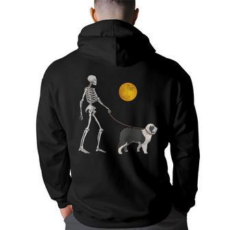 Old English Sheepdog Skeleton Dog Walking Halloween Costume Hoodie Back Print - Thegiftio UK