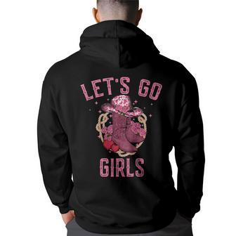 Pink Cowboy Hat Boots Lets Go Girls Western Cowgirls Back Print Hoodie | Mazezy