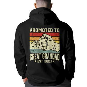 Promoted To Great Grandad Est 2023 Vintage New Dad Funny Gifts For Dad Back Print Hoodie | Mazezy