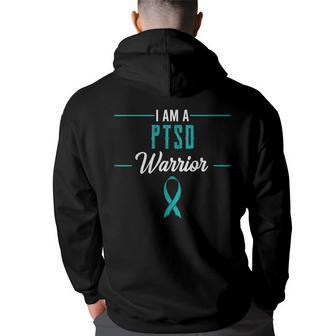 Ptsd Warrior Traumatic Psychological Trauma Teal Ribbon Gift Back Print Hoodie | Mazezy