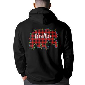 Red Plaid Brother Bear Xmas Lights Matching Pajama Family Funny Gifts For Brothers Back Print Hoodie | Mazezy