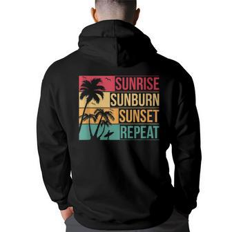 Summer Beach Vacation & Sunrise Sunburn Sunset Repeat Vacation Funny Gifts Back Print Hoodie | Mazezy