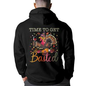 Time To Get Basted Cool Turkey Thanksgiving Drinking Hoodie Back Print - Monsterry AU