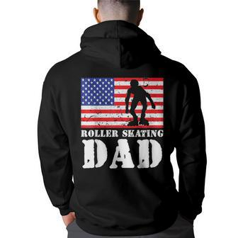 Usa American Distressed Flag Roller Skating Dad Men For Him Funny Gifts For Dad Back Print Hoodie | Mazezy