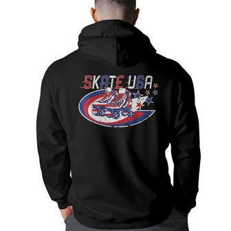 Vintage 4Th Of July Roller Skating American Flag Usa Usa Funny Gifts Back Print Hoodie | Mazezy