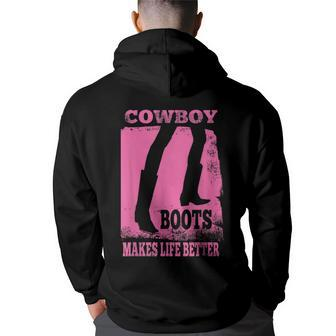 Vintage Cowboy Boots Life Better Pink Cowgirl Back Print Hoodie | Mazezy CA