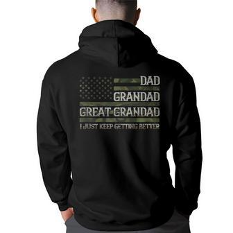Vintage Dad Grandad Great Grandad With Us Flag Fathers Day Funny Gifts For Dad Back Print Hoodie | Mazezy