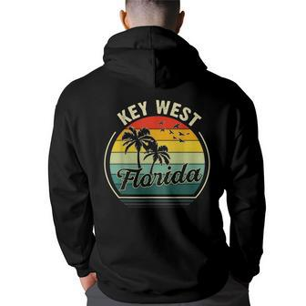 Vintage Key West Beach Floria Summer Vacation Sunset Palm Key West Funny Gifts Back Print Hoodie | Mazezy