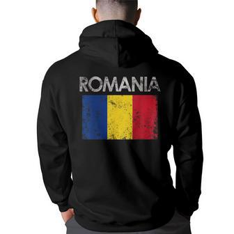 Vintage Romania Romanian Flag Pride Gift Pride Month Funny Designs Funny Gifts Back Print Hoodie | Mazezy UK