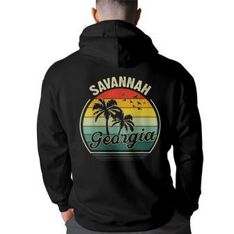 Vintage Savannah Beach Georgia Summer Vacation Sunset Palm Georgia Gifts And Merchandise Funny Gifts Back Print Hoodie | Mazezy