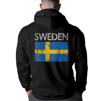 Vintage Sweden Swedish Flag Pride Gift Pride Month Funny Designs Funny Gifts Back Print Hoodie | Mazezy