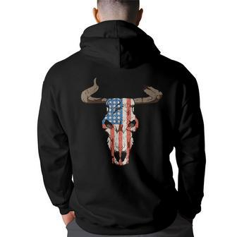 Western Riding Rodeo Bull Horn American Usa Flag T Rodeo Funny Gifts Back Print Hoodie | Mazezy