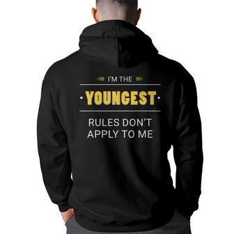 Youngest Child Rules Dont Apply To Me Funny Sibling Back Print Hoodie | Mazezy