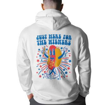 4Th Of July Groovy Hot Dog Im Just Here For The Wieners Back Print Hoodie - Thegiftio UK