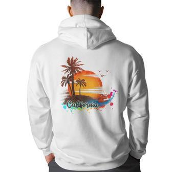 California Beach Summer Palm Trees Sunset California Gifts And Merchandise Funny Gifts Back Print Hoodie | Mazezy