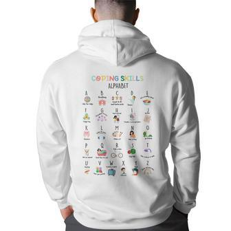 Coping Skills Alphabet Mental Health Positive Thinking Back Print Hoodie | Mazezy