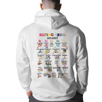 Coping Skills Alphabet School Counselor Psychologist Back Print Hoodie | Mazezy