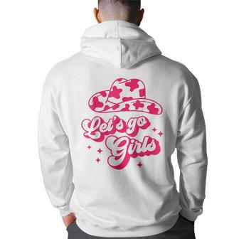 Cowboy Hat Boots Lets Go Girls Cowgirls Pink Groovy Back Print Hoodie | Mazezy
